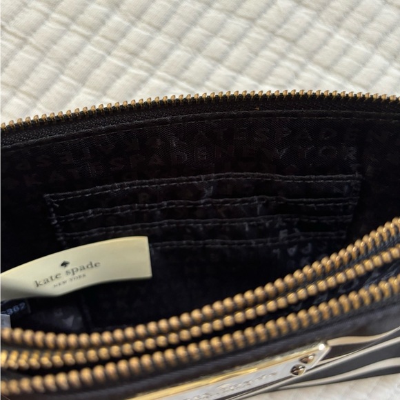 Kate Spade Leoni Wilson Road Nylon Wristlet, French Stripe Black and Cream - Picture 11 of 15